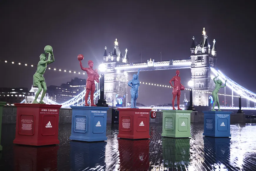 Statues representing several trailblazers in football, basketball and rugby